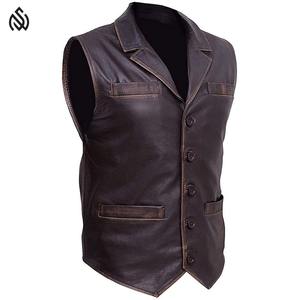 Chaleco de cuero transpirable bordado personalizado, chalecos de cuero de motorista, chaleco de motorista personalizado de cuero para hombre de moda - Product Image 4