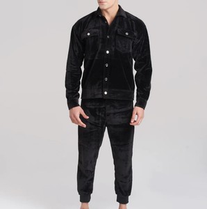 Ensemble deux pièces unisexe haut de gamme en tissu gaufré effet soie glacée, col ajusté, manches courtes, style décontracté sport, hiver, polyester/coton - Product Image 1