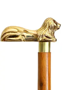 木制手杖-带金狮黄铜手柄的木手杖-独特的复古外观装饰绅士手杖