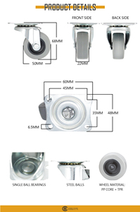 Rueda Giratoria de 50 mm con Placa Giratoria, Banda de Rodadura de TPR y Núcleo de PP para Muebles y Equipos Ligeros - Product Image 2