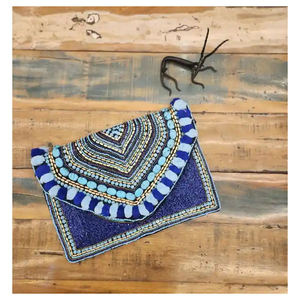 Women's Handcrafted Cotton Geometric Zipper <b>Clutch</b> Bohemian <b>Embellished</b> Handmade Daily Use Bag - Product Image 4