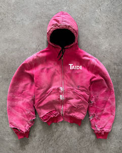 Wholesale 100% Cotton French Terry Hoodie XL Size Heavyweight 500 Gsm Distressed Sun Faded Vintage Acid Wash Embroidered - Product Image 3