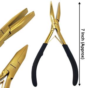 Pince à extensions capillaires professionnelle en acier inoxydable de 7 pouces, surface plate, finition dorée, poignée noire, durable, réutilisable, pour retrait et ajustement - Product Image 1