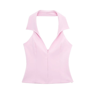 Top de Yoga acanalado sin mangas de compresión básica de Color contrastante para mujer, Top transpirable y ligero - Product Image 4