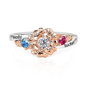 Jeulia Custom Adjustable Carnation <b>Ring</b> with Two Birthstones and Engraving - Product Image 1