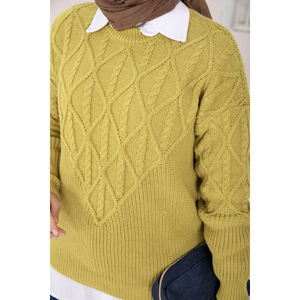 Cardigan en maille torsadée vert olive, décontracté, hiver, fermeture éclair, pull respirant et fin, avec bande logo sur le devant - Product Image 4
