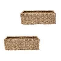 Panier de rangement rectangulaire vintage rustique en jonc de mer avec poignées, écologique, couleur et taille personnalisables, pour la maison et le bureau