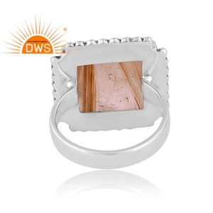 Dernières tendances Bague empilable en argent sterling oxydé naturel et doré Rutile Pierre précieuse Design carré Fabricant de bijoux personnalisé - Product Image 4