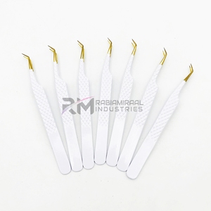 Pince à épiler RMI Gold Tip & White Diamond Grip Pince à épiler d'extension de cils en acier inoxydable durable Pince à cils personnalisée - Product Image 4