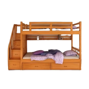 Lit superposé pour enfant Lit superposé double en bois massif avec escalier et tiroirs Matériaux de grande qualité - Product Image 1
