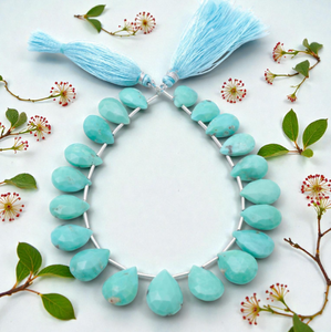 Perles en amazonite bleue naturelle de haute qualité, 8 brins, forme goutte, 13-15,5 mm, facettées, pierres précieuses en cristal, pierres précieuses en vrac - Product Image 1