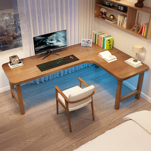 Walnut Solid Wood <b>L</b>-<b>Shaped</b> Executive <b>Desk</b> with Spacious Work Surface for <b>Office</b> Home Study Manager Use - Product Image 1