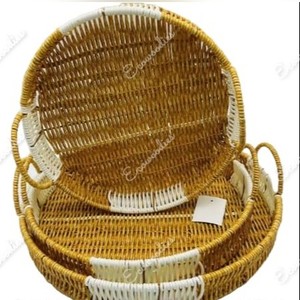 Bonita cesta de mimbre de almacenamiento redonda con asa para bandeja de mimbre redonda, bandejas de frutas, Cestas tejidas a mano, Juego de 3 para fiesta de boda - Product Image 6