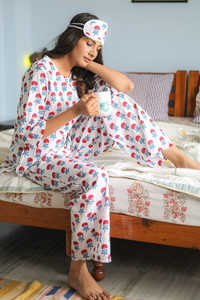 Juego de dormir con estampado de bloques de algodón transpirable hecho a mano, ropa de dormir de calidad de exportación para el verano, precio bajo para minoristas globales - Product Image 5