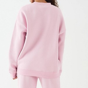 Soft Cotton Fleece Women 2 Piece Set Crew Neck Sweatshirt <b>Wide</b> <b>Leg</b> <b>Joggers</b> Relaxed Fit Solid Color OEM Production - Product Image 5