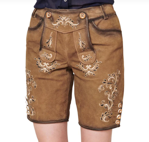 LEDERHOSEN Short suspendu décontracté à séchage rapide et respirant avec taille moyenne brodée en cuir - Product Image 1