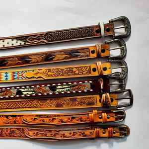Ceinture en cuir de vache occidentale avec motif floral aztèque perlé, design artisanal, boucle en alliage, ceinture personnalisée pour hommes et femmes au meilleur prix de gros - Product Image 6