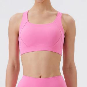 Soutien-gorge de sport léger sans couture à soutien élevé pour femmes séchage rapide Gym Fitness Wear Cross Stripe Design réversible grande taille avant - Product Image 3