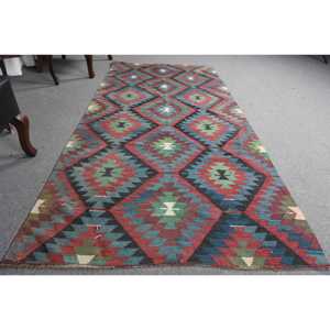 3.6x8 ft Turkish Rug, Kilim Rug, <b>Red</b> Striped Rug <b>Wool</b> - Product Image 3