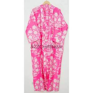 Handmade Cotton Maxi Gown Dress Floral Printed Style Kimono Premium Bathrobe Breathable Sleepwear Wholesale Spring Summer Front - Product Image 5