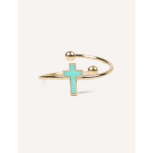 Anello Cucocuca YFB R294 in Acciaio Inossidabile Smaltato Placcato Oro con Croce Multicolore, Misura Regolabile, Stile Classico, Uso Quotidiano, Cristiano, EU 48h - Product Image 3