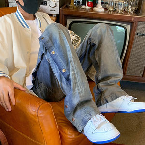 กางเกงยีนส์สำหรับผู้ชายกางเกงยีนส์แบบมีกระดุมเย็บขาด - Product Image 4