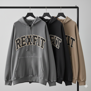 Rexfit Mens <b>Zip</b> <b>Up</b> <b>Hoodie</b> with Distressed Embroidery Logo | Premium <b>Fleece</b> Zipper <b>Hoodie</b> | Casual Streetwear <b>Hoodie</b> for Winter - Product Image 2