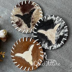 Nouveaux sous-verres en cuir de vachette faits à la main de haute qualité ensemble sous-verres en cuir véritable décor de Table rustique Unique Western Hair-on sous-verres - Product Image 1