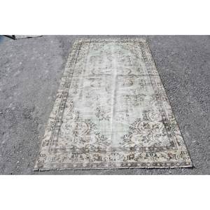 Alfombra de lana turca Vintage tradicional verde Beige 4,5 'X 7,9 'patrón de retazos tejido plano Decoración Para sala de estar respaldo de látex 4M - Product Image 1