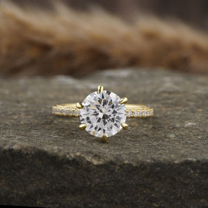 Anillo de compromiso de diamante de corte redondo cultivado en laboratorio atemporal, anillo de regalo con ajuste de pavé de lujo con certificado IGI de oro sólido de 14K para mujer - Product Image 2