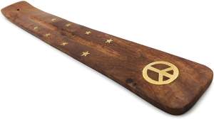 Porte-encens avec signe Plateau en bois Porte-brûleur d'encens avec incrustation en laiton pour bâtons d'encens Accessoires de méditation 10 pouces - Product Image 2