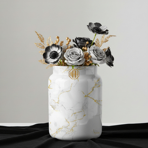 Jarrón de Flores de Hierro de Primera Calidad, Moderno y Lujoso, con Estampado de Mármol Esmaltado, para Decoración del Hogar, Restaurantes y Bodas - Product Image 1