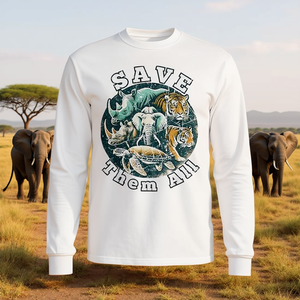 T-shirt à manches longues Save Them All, animaux en voie d'extinction, conservation de la faune, unisexe, adulte, col rond en coton, respectueux de l'environnement - Product Image 3