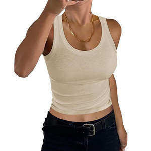 Canal expédition rapide été 2025 décontracté solide sans manches réservoirs pour femmes nouveauté col rond basique côtelé débardeurs - Product Image 3
