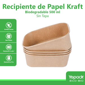 Contenedor rettangolare Kraft de 500 ml, ecologico y practico para alimentare, paquete de 300 unidades, Envios desde Mexico - Product Image 1