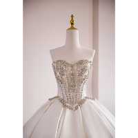 Robe de mariée de bal, épaules dénudées, sans manches, corset, taille basque, ornée de perles et de cristaux, en satin, grandes tailles, sur mesure, fabrication en usine