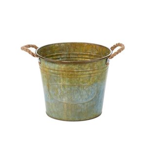 Juego de 3 macetas de estaño galvanizadas con mango de cuerda, para decoración interior y exterior del hogar, 15,5 pulgadas - Product Image 4