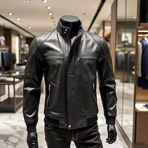 Vestes en cuir à fermeture éclair à col montant OEM Veste en cuir PU vintage pour hommes Veste en cuir avec poche poitrine style de rue pour hommes - Product Image 2