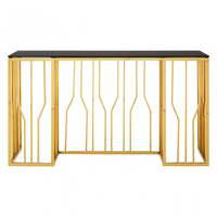 Table console de base sculptée en or artistique avec plateau en marbre noir, pièce d'accent moderne et luxueuse pour l'entrée