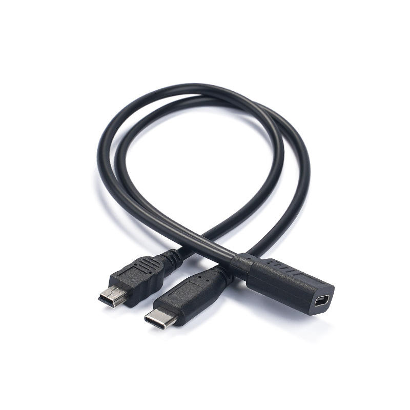 สายเคเบิลคู่ตัวผู้5P ชนิด C สีดำตัวเมียถึง Type-C ตัวผู้