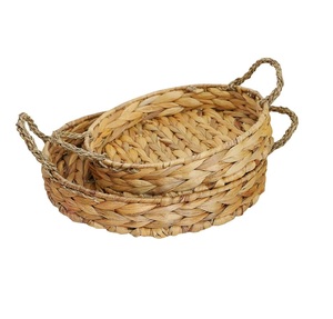 Round Wicker <b>Basket</b> Tray for Coffee <b>Table</b> Centerpieces, Seagrass Woven Serving Trays, Hyacinth Rattan Tray for Kitchen Counter(S - Product Image 1