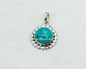 925 pendentif fin en argent sterling massif et breloques décembre pierre de naissance bleu turquoise style fleur avec réglage de lunette - Product Image 2