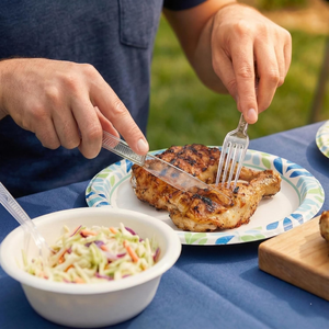 Ensemble de couverts jetables biodégradables écologiques sans BPA en matériaux PLA et bagasse pour les fêtes et le quotidien - Product Image 1