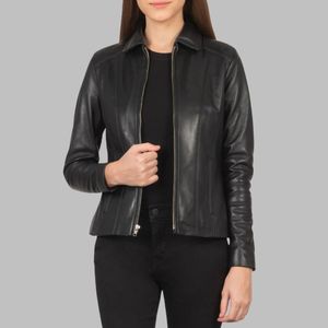 Chaqueta negra con aspecto de piel de oveja para mujer, diseño personalizado, cuello levantado transpirable Reversible, ropa de calle Formal informal con cremallera OEM ODM - Product Image 1