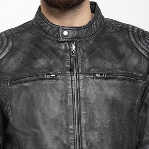 Veste en cuir de haute qualité pour hommes, coupe ajustée, décoration de poche avec col, vêtements d'hiver - Product Image 5