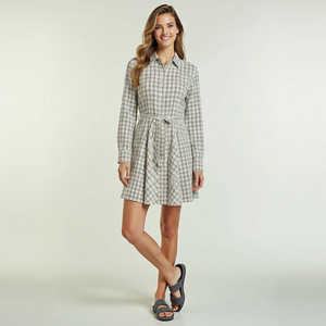 Vestido Camisero Corto de Lino y Algodón con Estampado Sólido, Estilo Swing, Hasta la Rodilla, Tallas XS a Plus Size, Casual, Transpirable, para el Día a Día y Fiestas - ODM - Product Image 1