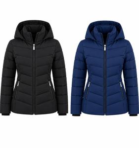 Veste d'hiver matelassée épaisse à col montant pour homme et femme, avec capuche, fermeture éclair, en laine et polyester tricoté, collection 2025 - Product Image 1