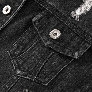 Factory Wholesale Charcoal Black Women Jean Jacket Distressed <b>Loose</b> Spring Autumn Street Style Jeans Jacket - Product Image 5