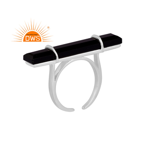 Handcrafted Fine Sterling Silver Natural Black Onyx Gemstone Beguette Design <b>Adjustable</b> <b>Ring</b> Custom Jewelry Manufacturer - Product Image 1