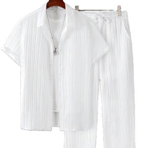 Chemise boutonnée unie et pantalon à cordon sans t-shirt pour hommes, personnalisé, meilleur survêtement pour hommes - Product Image 1